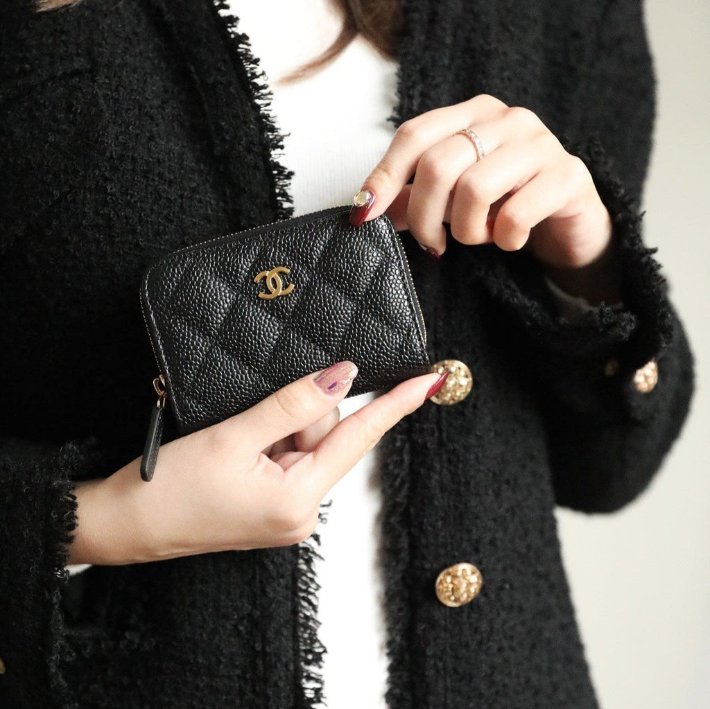 CC ZIPPED COIN BASIC GELDBÖRSE 11 SCHWARZES KALBSLEDER GOLD ICON