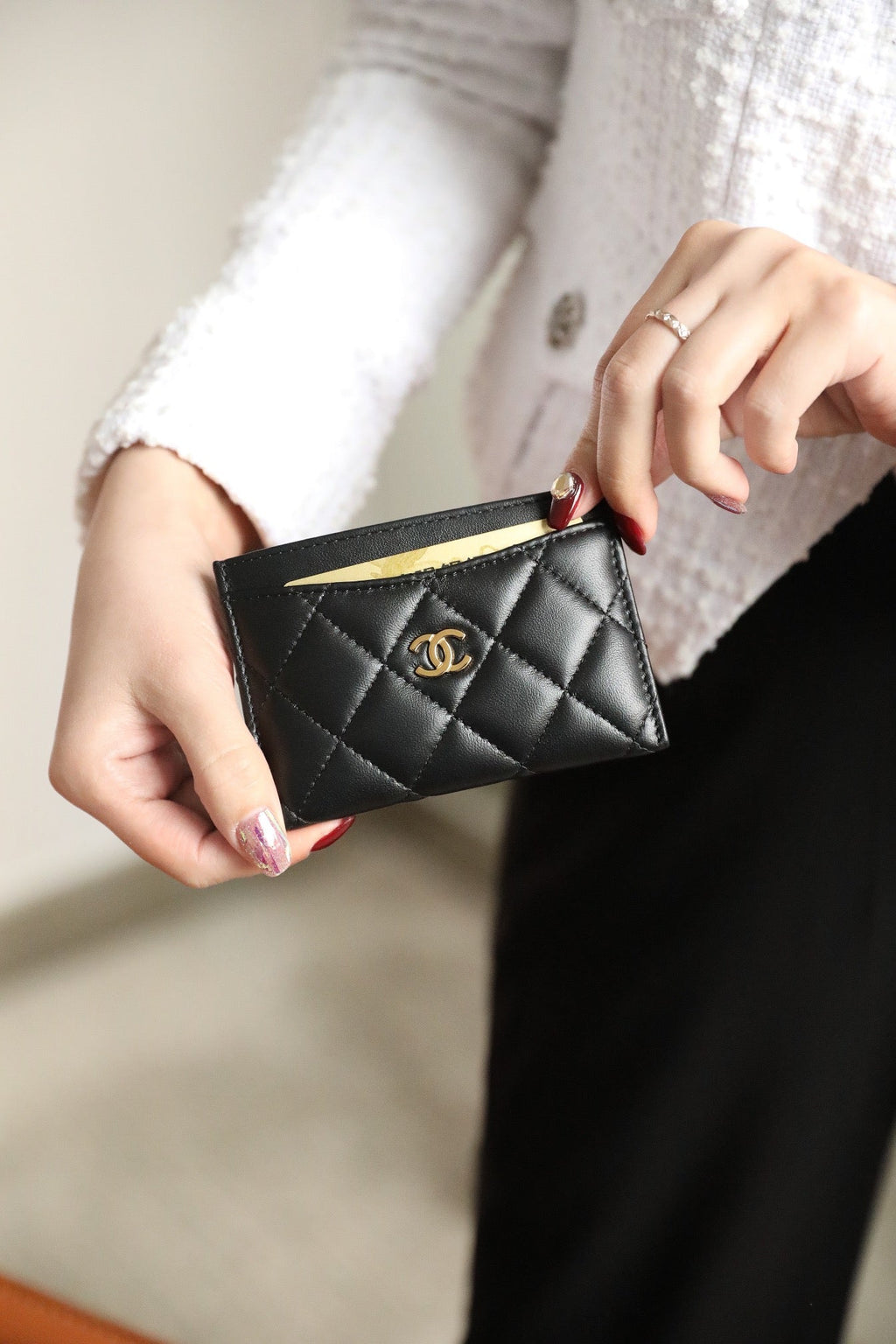 Kreditkartenetui 11 Schwarzes Kalbsleder Gold Icon