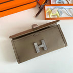 JIGE ELAN 29 CLUTCH IN CHOCOLATE BROWN CALFSKIN WITH WHTE LIZARD SKIN (MADE-TO-ODER)