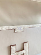 JIGE ELAN 29 CLUTCH IN BISQUE BEIGE CALFSKIN WITH LIZARD SKIN (MADE-TO-ODER)