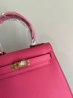 KELLY MINI 20 TASCHE AUS ROT-ROSA KALBSLEDER MIT GOLDENEN BESCHLÄGEN (AUF BESTELLUNG GEFERTIGT)
