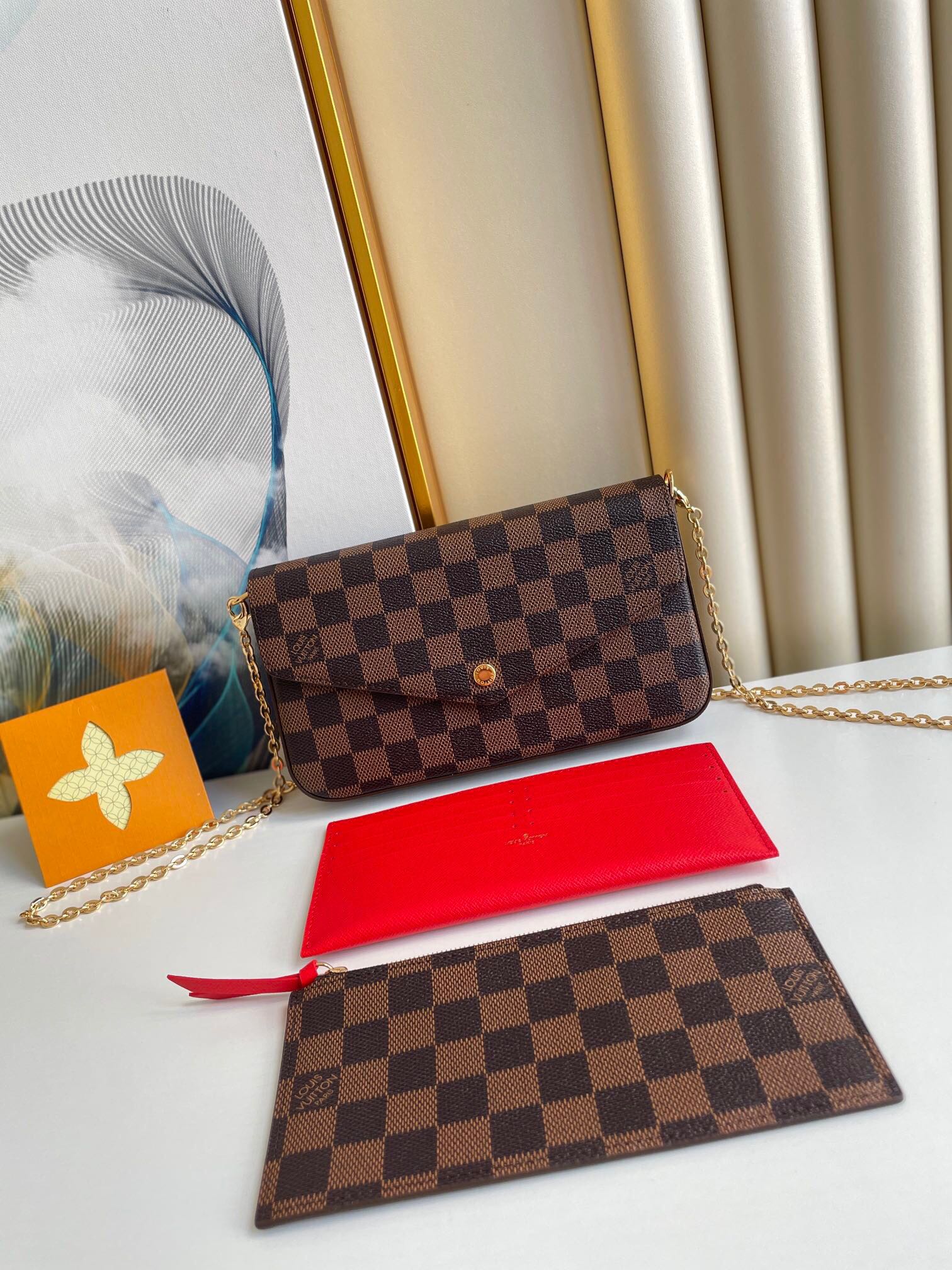 FÉLICIE POCHETTE 21 AUS BRAUNEM, DAMIER EBENE BESCHICHTETEM CANVAS-GOLD-HARDWARE