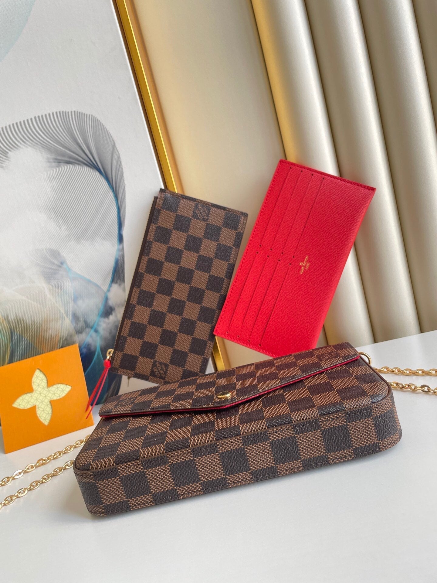 FÉLICIE POCHETTE 21 AUS BRAUNEM, DAMIER EBENE BESCHICHTETEM CANVAS-GOLD-HARDWARE