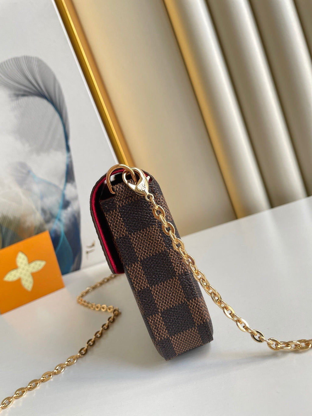 FÉLICIE POCHETTE 21 AUS BRAUNEM, DAMIER EBENE BESCHICHTETEM CANVAS-GOLD-HARDWARE