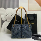 Daunentasche 29 in Blau-Verlauf-Denim mit goldenen Beschlägen