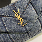 Daunentasche 29 in Blau-Verlauf-Denim mit goldenen Beschlägen