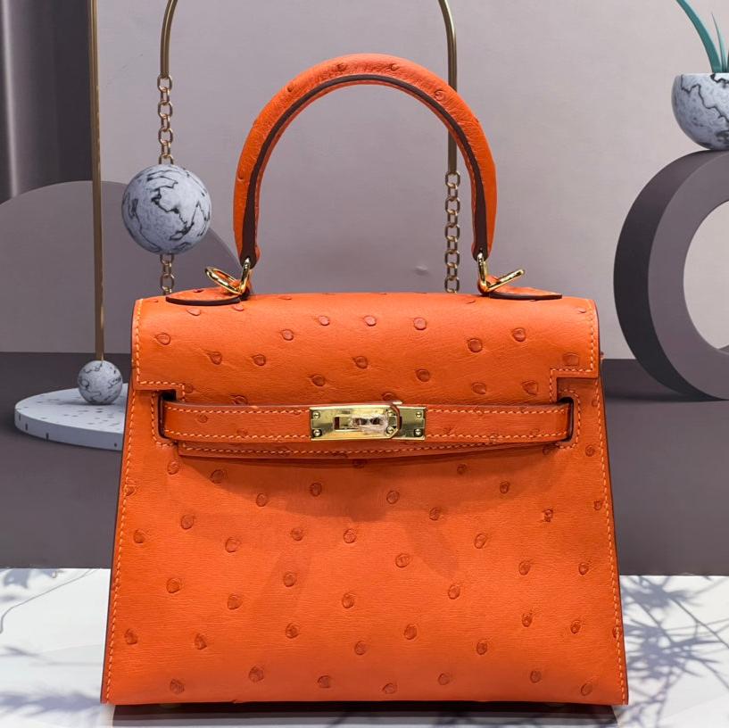 KELLY TASCHE 20 IN FEUERORANGE STREITLEDER MIT GOLDENEN BESCHLÄGEN (AUF BESTELLUNG GEFERTIGT)