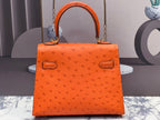 KELLY BAG 20 IN FIRE ORANGE OSTRICH LEATHER WITH GOLD HARDWARE (MADE-TO-ODER)