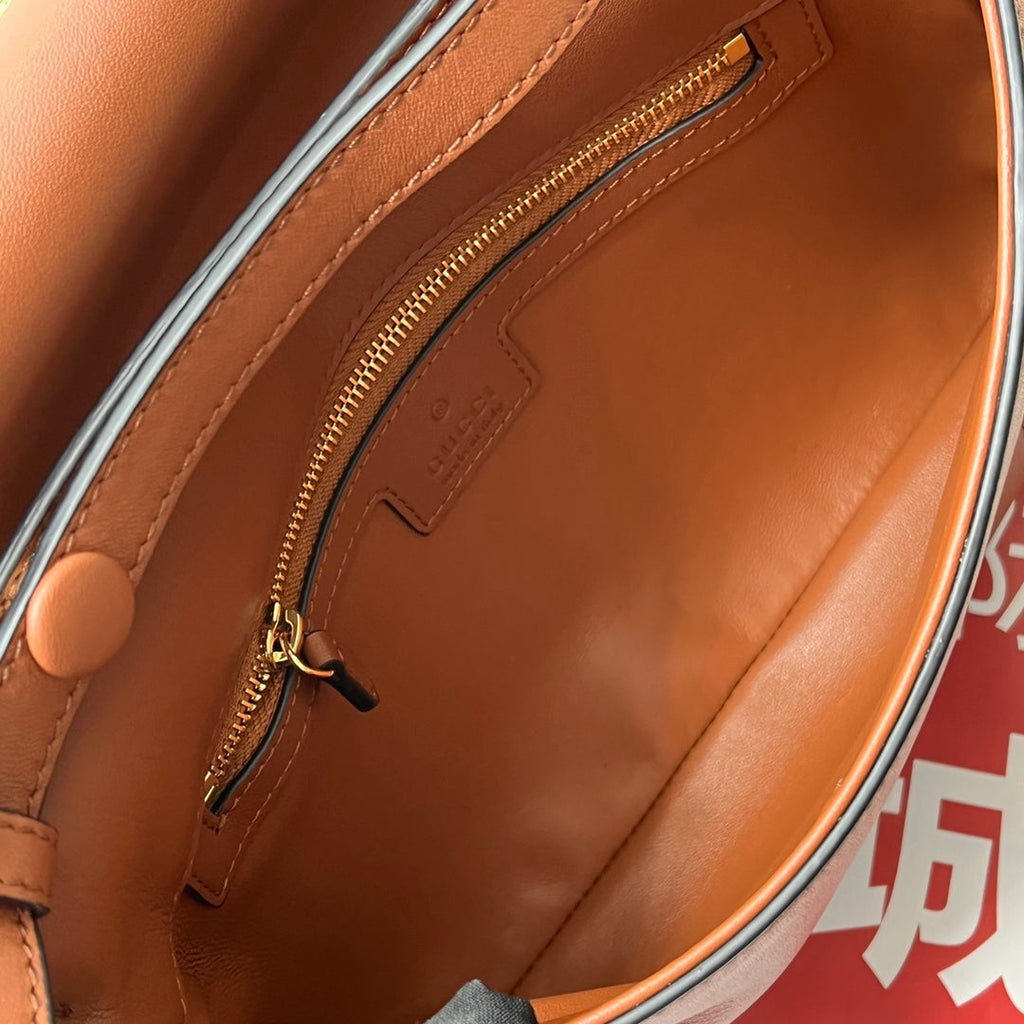 BLONDIE SCHULTERTASCHE 28 IN BRONZEBRAUN LAMMLEDER GOLDENE BESCHLÄGE