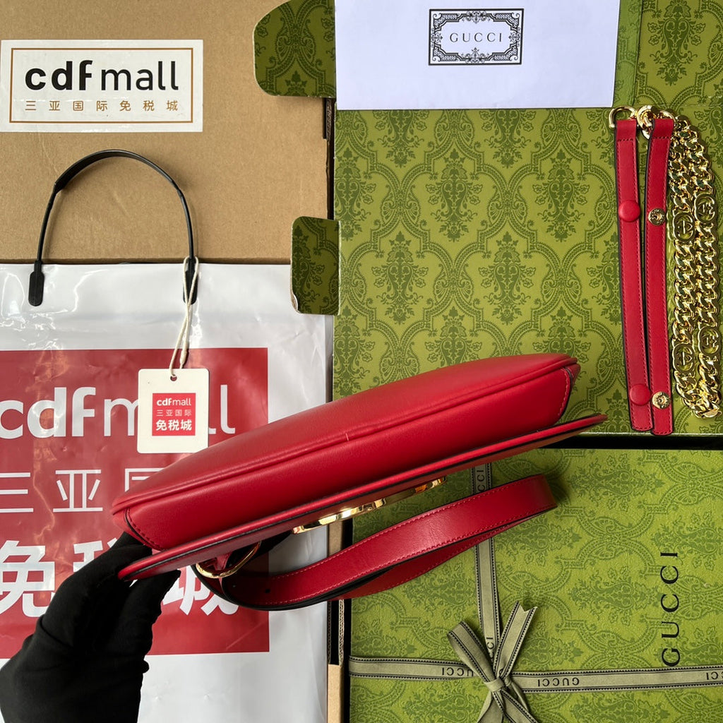 BLONDIE SCHULTERTASCHE 28 IN ROTES LAMMLEDER GOLDENE BESCHLÄGE