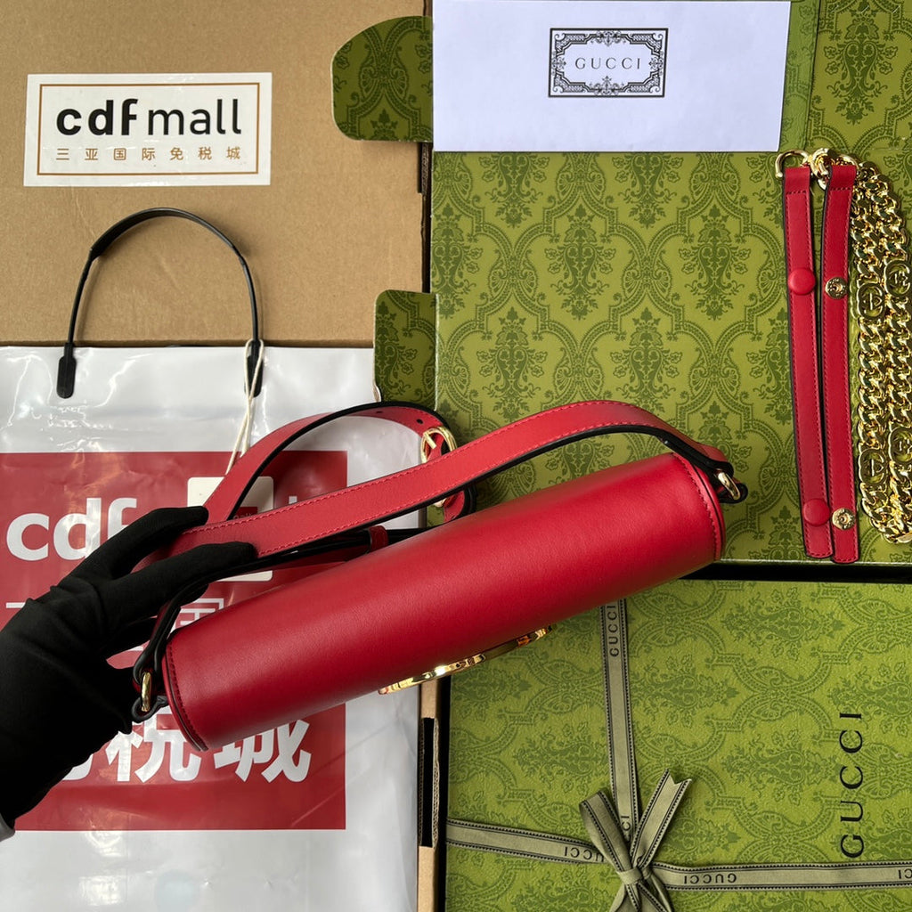 BLONDIE SCHULTERTASCHE 28 IN ROTES LAMMLEDER GOLDENE BESCHLÄGE