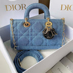 MEDIUM D-JOY BAG 26 IN LIGHT BLUE MACROCANNAGE DENIM