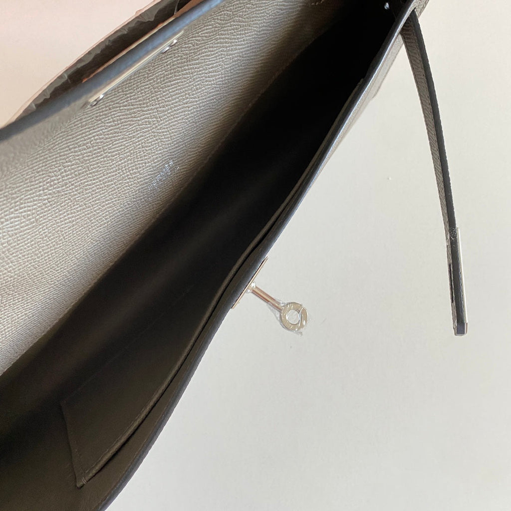 KELLY CUT 31 IN WOOD BROWN CALFLEDER WITH SILVER HARDWARE