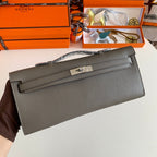 KELLY CUT 31 IN WOOD BROWN CALFLEDER WITH SILVER HARDWARE