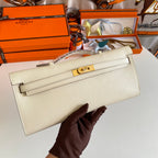 KELLY CUT 31 IN BEIGE CREME KALBSLEDER MIT GOLDENEN HARDWARE