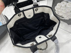 CC DEAUVILLE LARGE 38 TOTE BAG IN WHITE CANVAS WITH BLACK LOGO