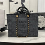 CC DEAUVILLE GROSSE 38-TOTE-TASCHE AUS SCHWARZEM CANVAS MIT GOLDENEN BESCHLÄGEN