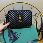 LOU 23 Kameratasche aus schwarz/gold gestepptem Leder