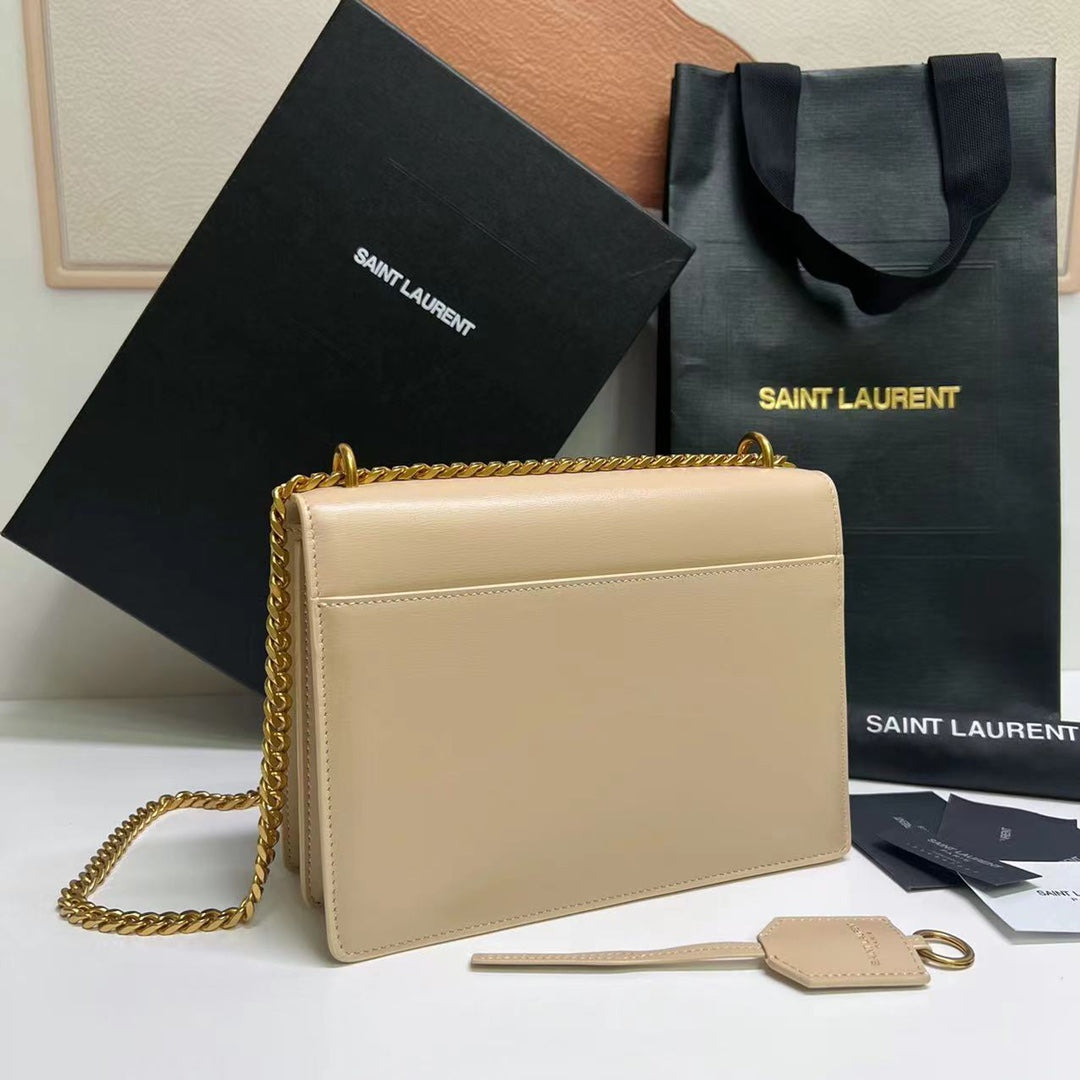 SUNSET MEDIUM 22 IN BEIGE CALFLEDER GOLDENE HARDWARE