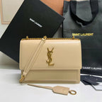 SUNSET MEDIUM 22 IN BEIGE CALFLEDER GOLDENE HARDWARE