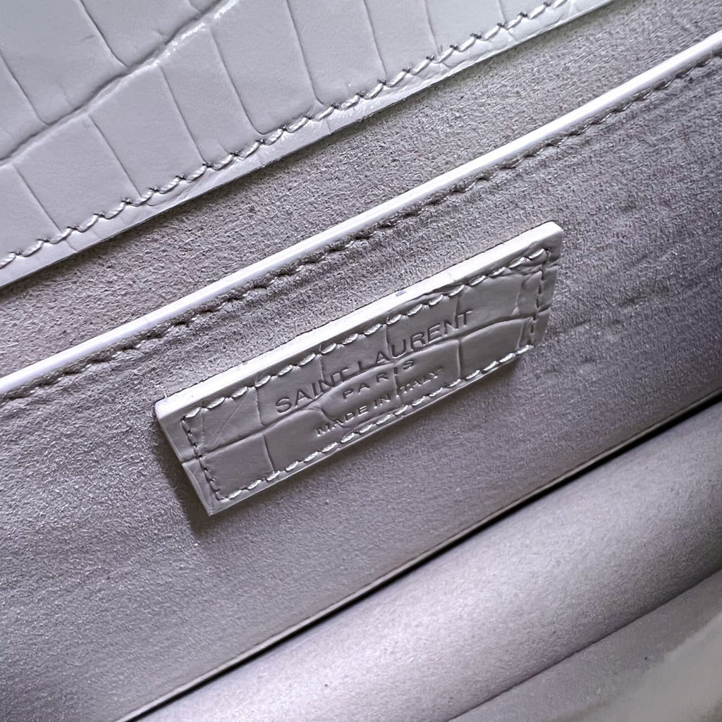 SUNSET MEDIUM 22 IN WEISSES KROKODIL-KALBSLEDER SILBERNE BESCHLÄGE