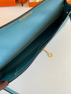 KELLY CUT 31 IN AZURE BLUE CALFSKIN WITH GOLD HARDWARE