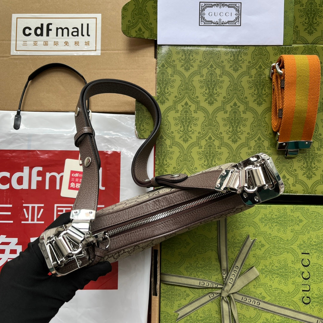 ATTACHE MINI BAG 23 IN BEIGE GG UND BRAUNEM BESATZ AUS KALBSLEDER