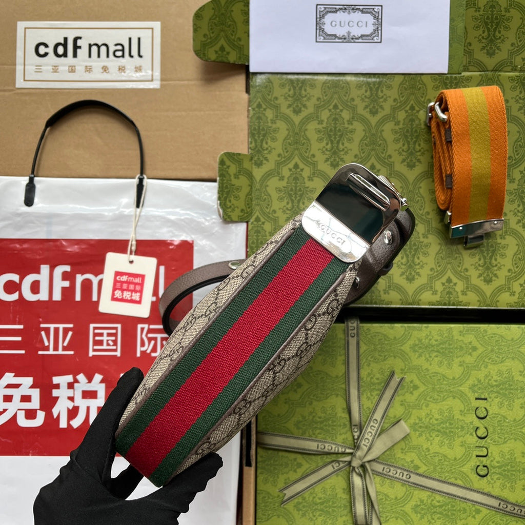 ATTACHE MINI BAG 23 IN BEIGE GG UND BRAUNEM BESATZ AUS KALBSLEDER