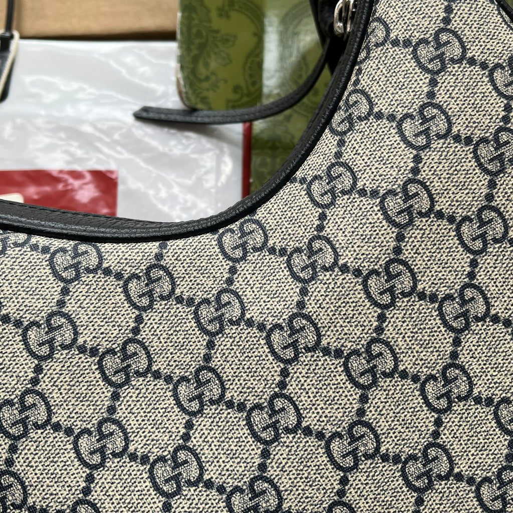 ATTACHE MINI BAG 23 IN BEIGE GG UND DUNKELBLAUEM KALBSLEDER