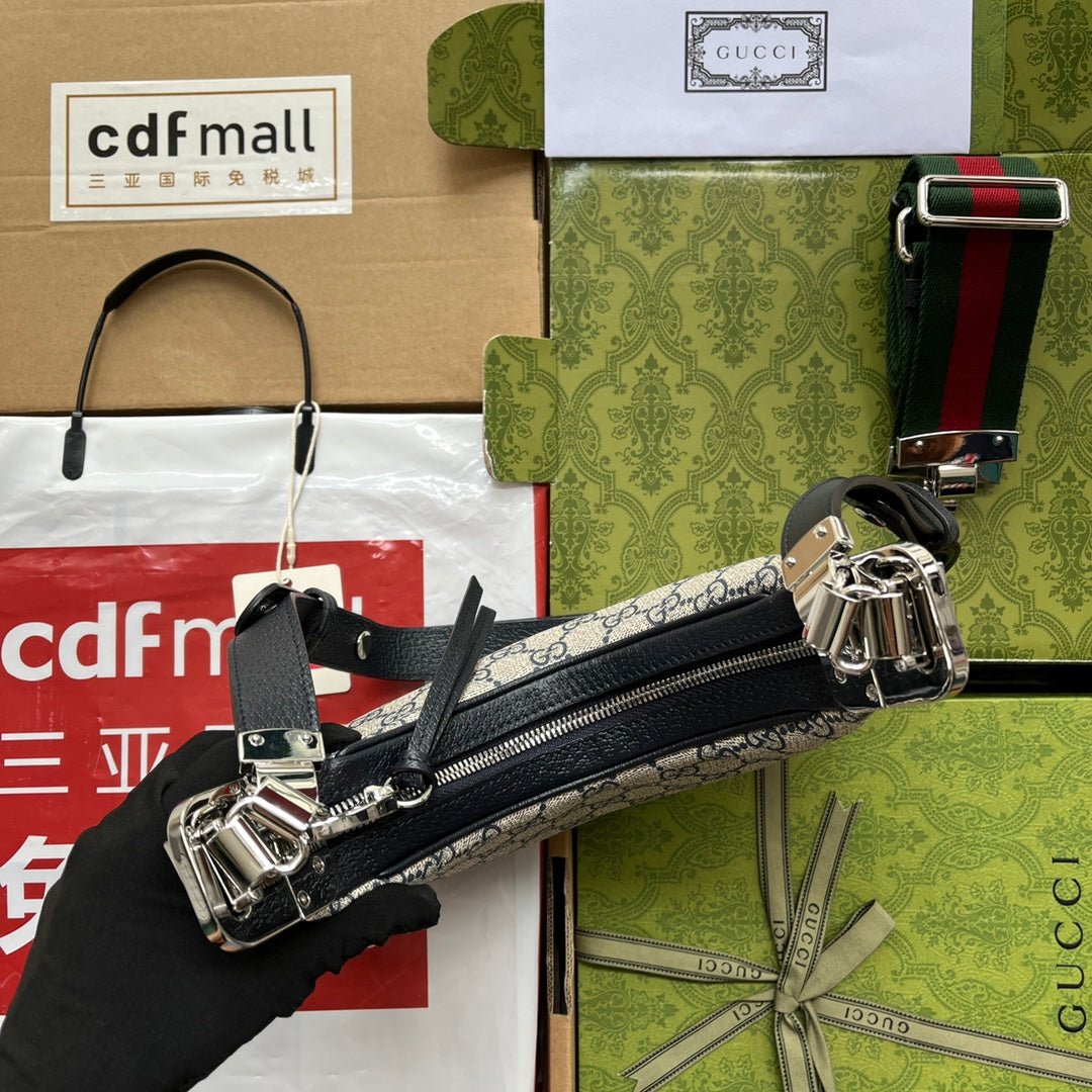 ATTACHE MINI BAG 23 IN BEIGE GG UND DUNKELBLAUEM KALBSLEDER