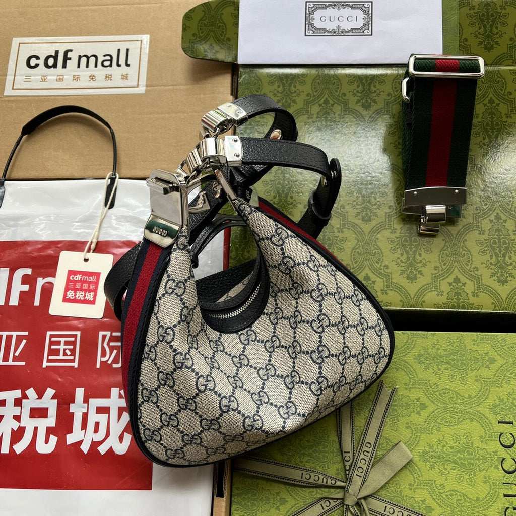 ATTACHE MINI BAG 23 IN BEIGE GG UND DUNKELBLAUEM KALBSLEDER