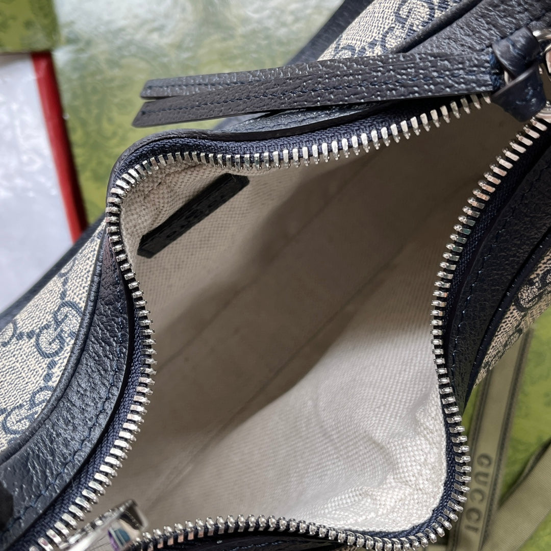 ATTACHE MINI BAG 23 IN BEIGE GG UND DUNKELBLAUEM KALBSLEDER