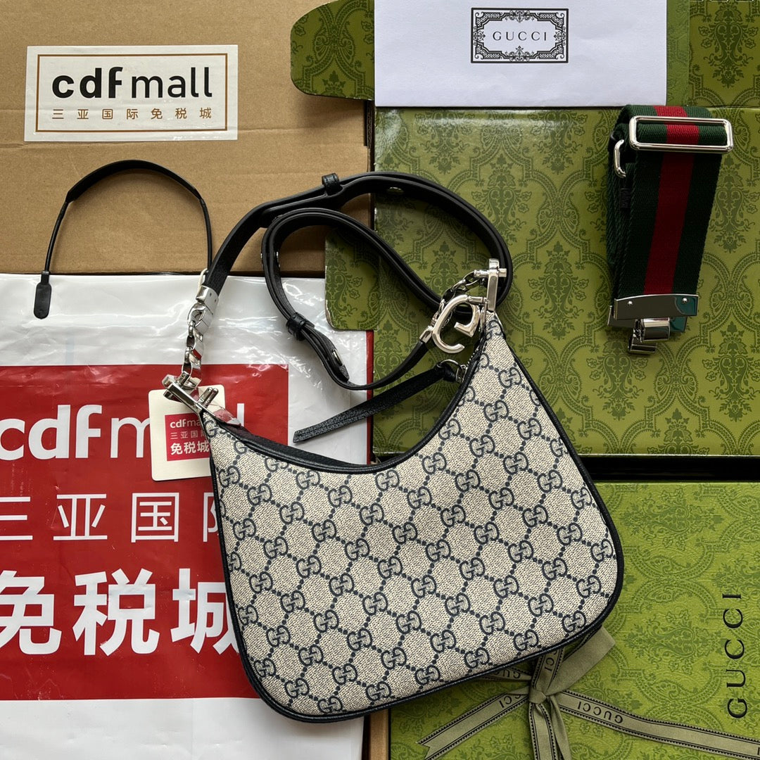 ATTACHE MINI BAG 23 IN BEIGE GG UND DUNKELBLAUEM KALBSLEDER