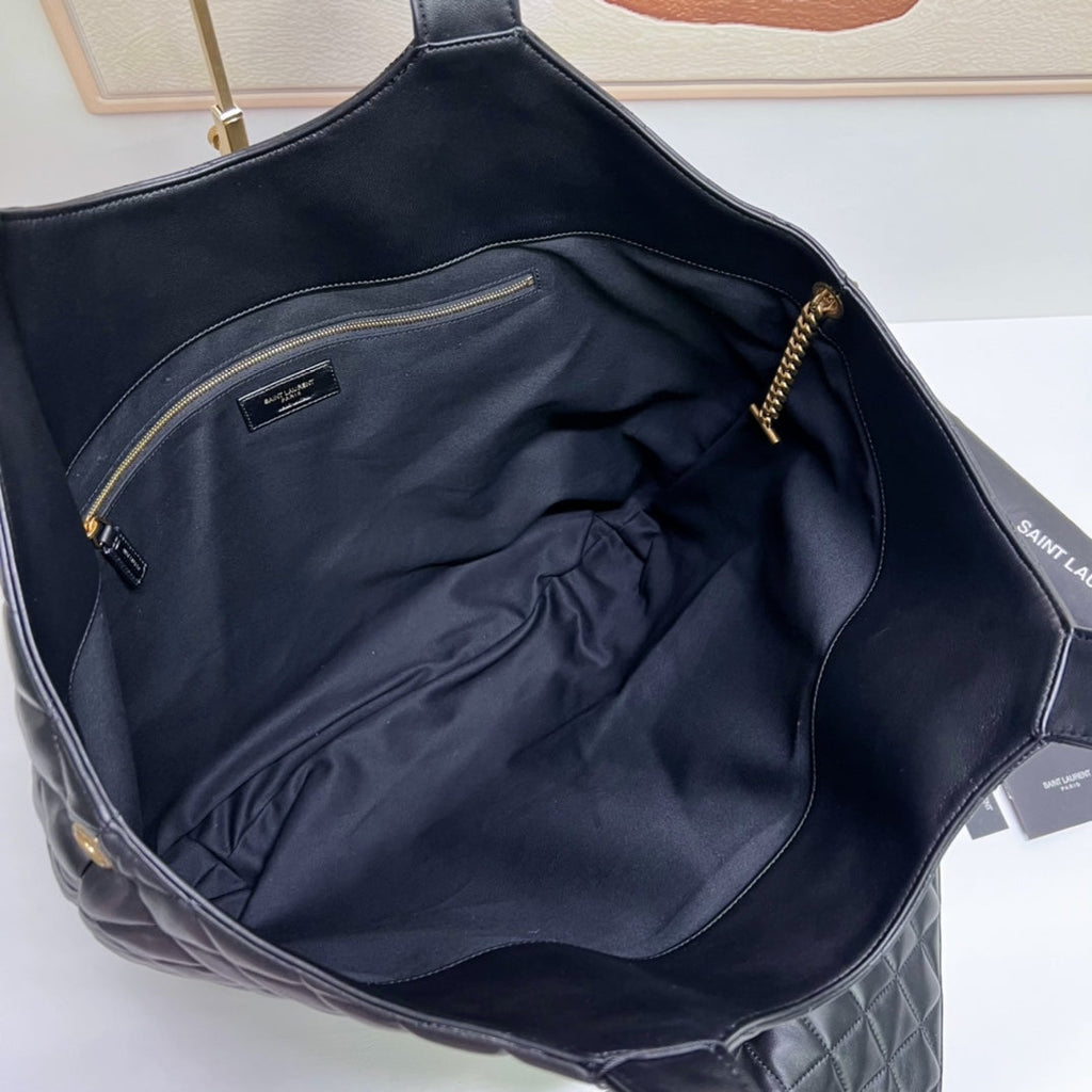 ICARE 58 MAXI EINKAUFSTASCHE IN SCHWARZEM LAMMLEDER, GOLD-TONE-METALLIC