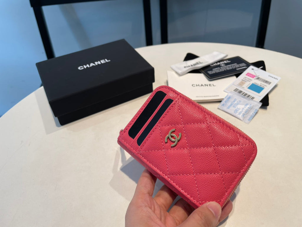 CC Münzgeldbörse mit Reißverschluss, 11 Stück, rot-rosa genarbtes Kalbsleder