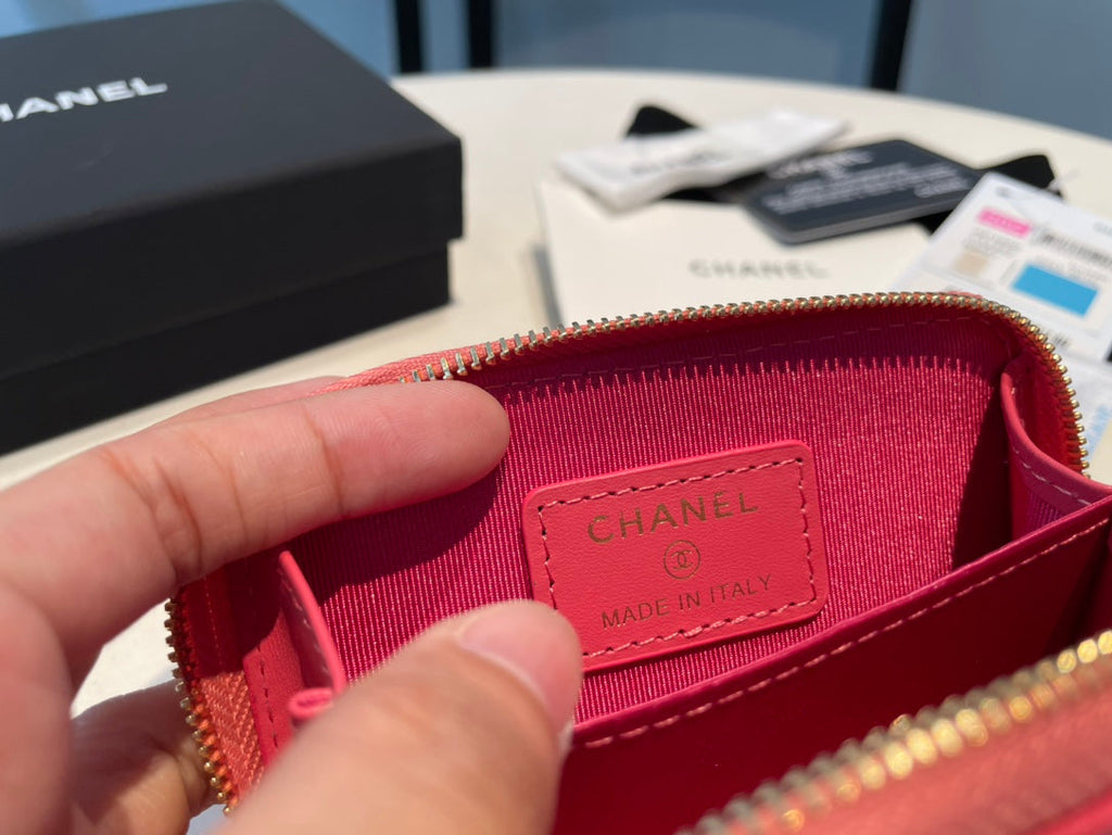 CC Münzgeldbörse mit Reißverschluss, 11 Stück, rot-rosa genarbtes Kalbsleder