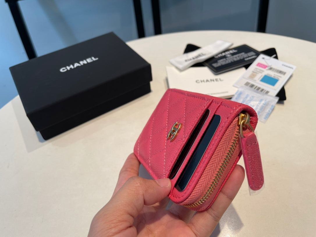 CC Münzgeldbörse mit Reißverschluss, 11 Stück, rot-rosa genarbtes Kalbsleder