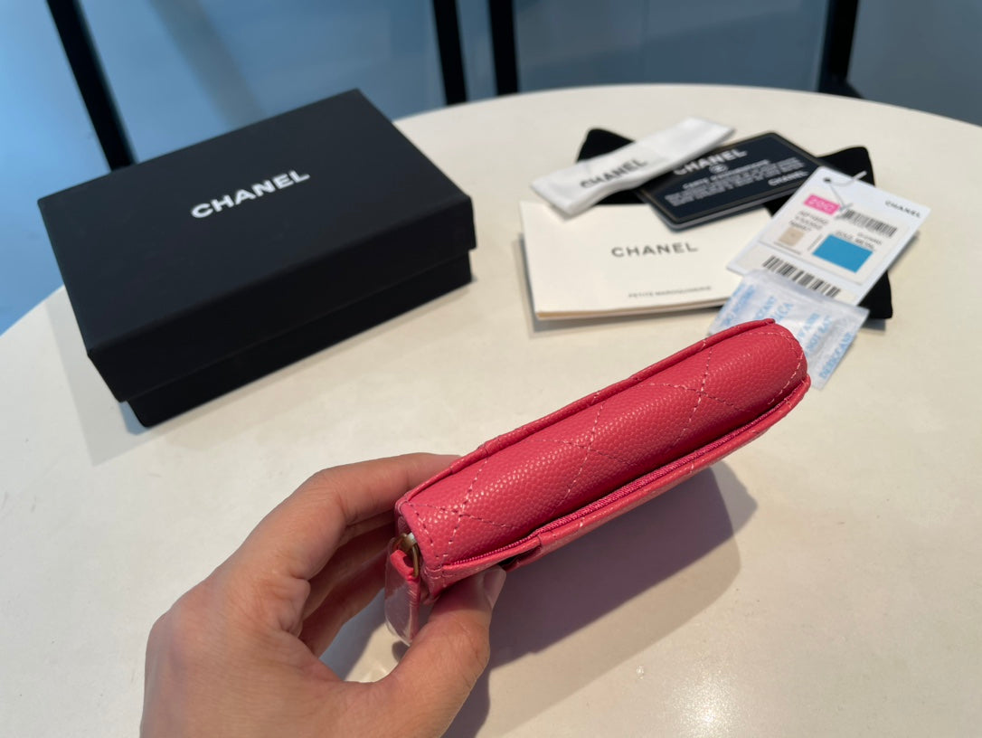 CC Münzgeldbörse mit Reißverschluss, 11 Stück, rot-rosa genarbtes Kalbsleder