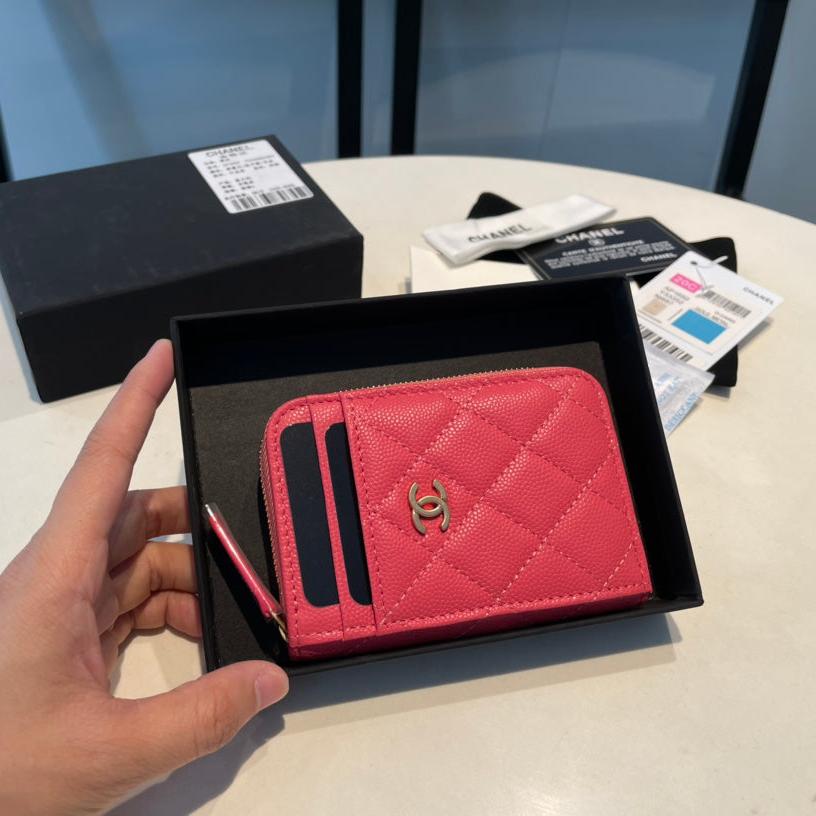 CC Münzgeldbörse mit Reißverschluss, 11 Stück, rot-rosa genarbtes Kalbsleder