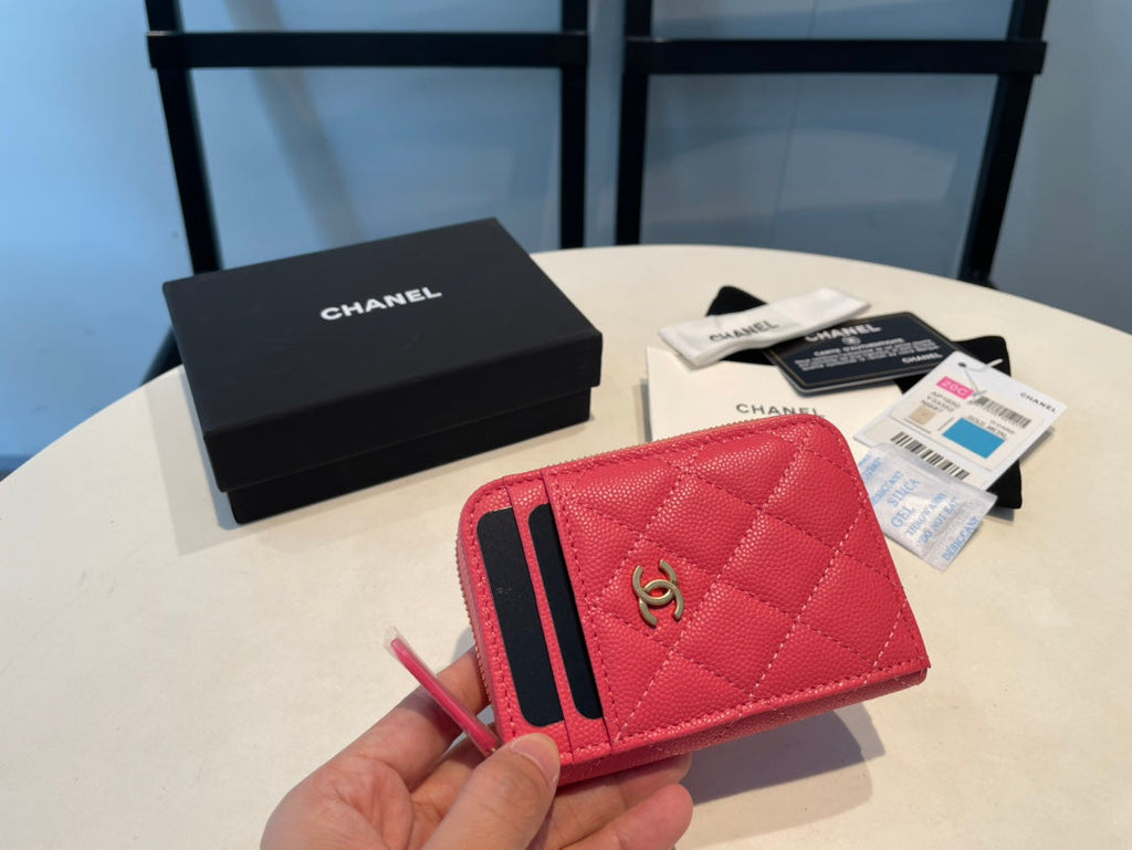 CC Münzgeldbörse mit Reißverschluss, 11 Stück, rot-rosa genarbtes Kalbsleder