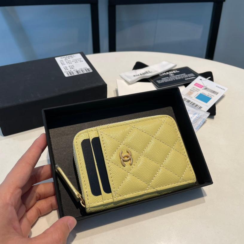 CC Münzgeldbörse mit Reißverschluss, 11 gelbes genarbtes Kalbsleder