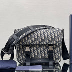 MITTELGROSSE 31-TASCHE MIT TRAGERIEMEN IN BEIGE UND SCHWARZ OBLIQUE-JACQUARD UND KALBSLEDER