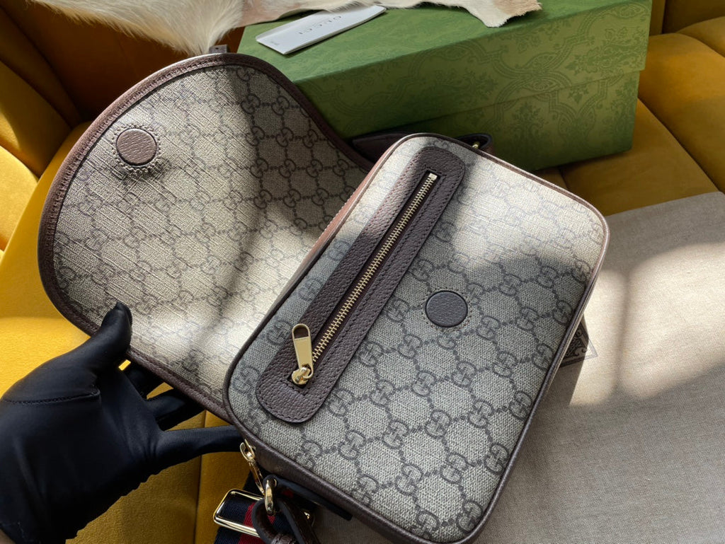 GG OPHIDIA SMALL 23 TASCHE IN BEIGE UND EBONY SUPREME CANVAS