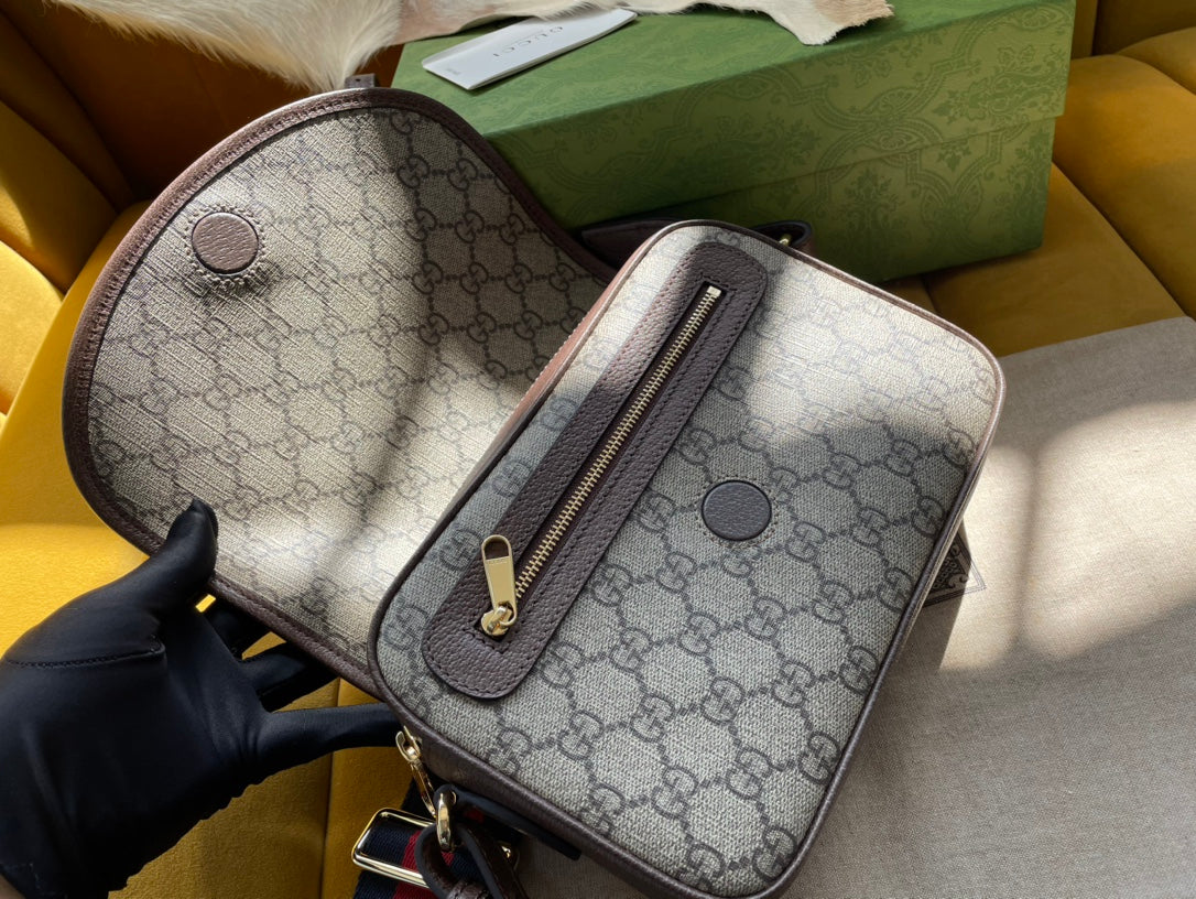 GG OPHIDIA SMALL 23 TASCHE IN BEIGE UND EBONY SUPREME CANVAS