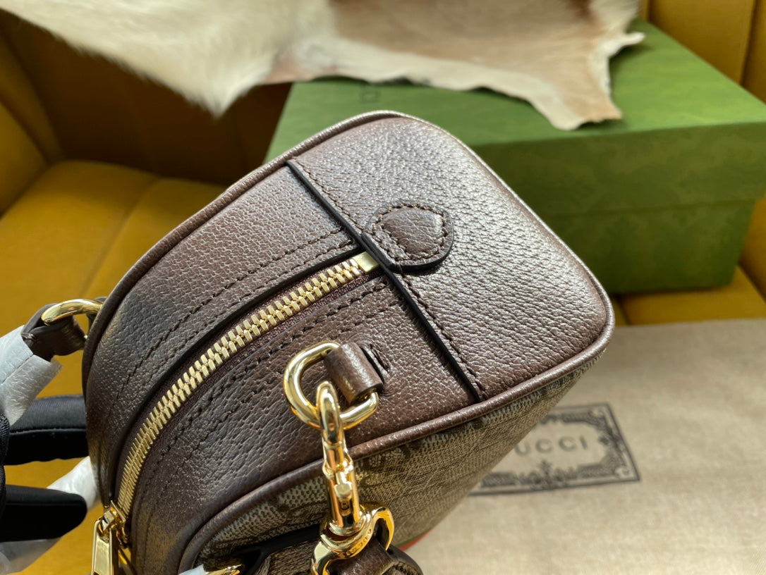 OPHIDIA GG SMALL 21 SCHULTERTASCHE BEIGE UND EBONY SUPREME CANVAS