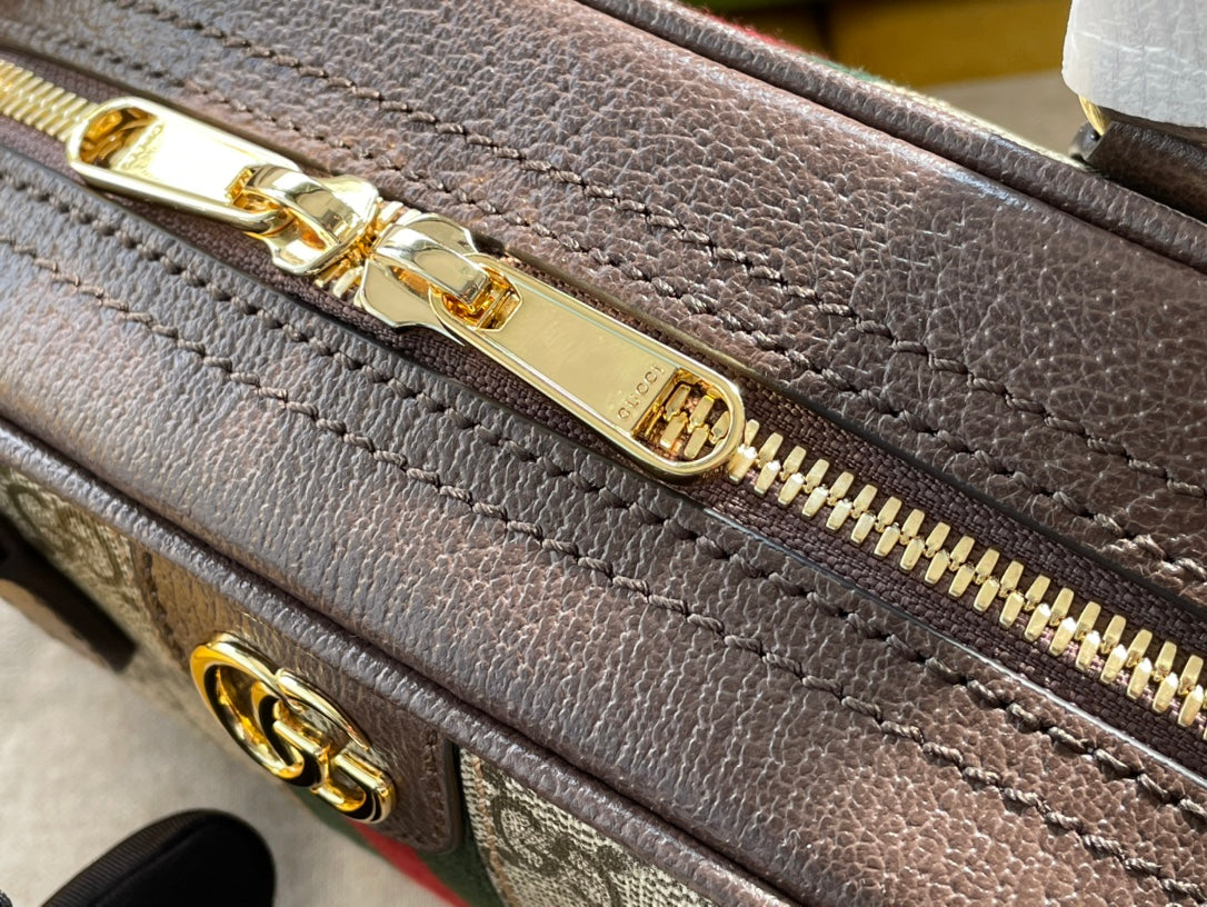 OPHIDIA GG SMALL 21 SCHULTERTASCHE BEIGE UND EBONY SUPREME CANVAS