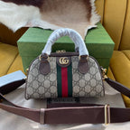 OPHIDIA GG SMALL 21 SCHULTERTASCHE BEIGE UND EBONY SUPREME CANVAS