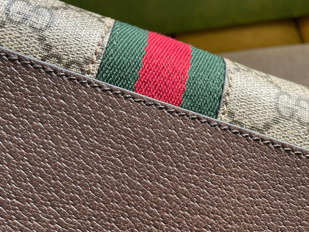 OPHIDIA GG SMALL 21 SCHULTERTASCHE BEIGE UND EBONY SUPREME CANVAS