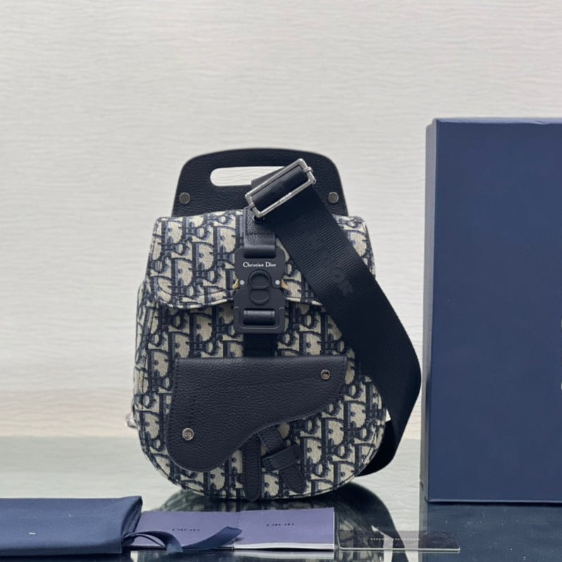 GALLOP SLING BAG 27 IN BEIGE MIX BLACK OBLIQUE JACQUARD AND CALFLEDER