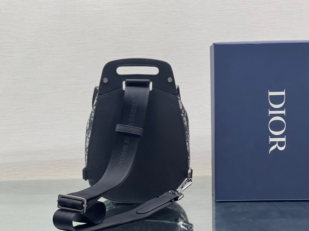 GALLOP SLING BAG 27 IN BEIGE MIX BLACK OBLIQUE JACQUARD AND CALFLEDER